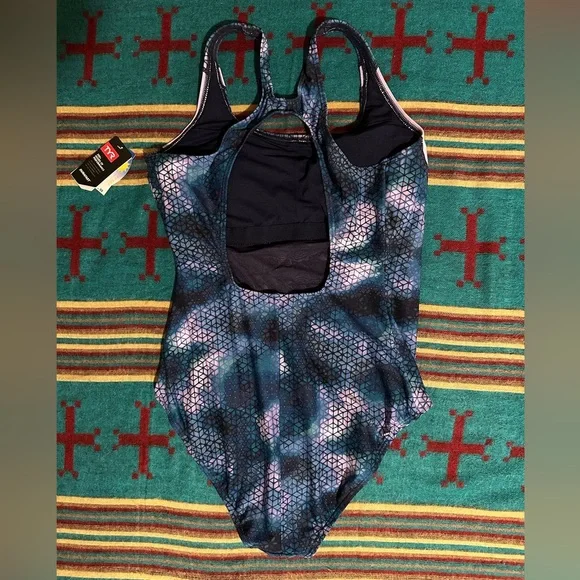NWT TYR Control Fit Lap Suit, Blue, Lavender, Black One-Piece Swimsuit, Size 16 - Picture 2 of 9